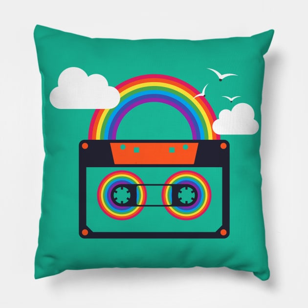 Rainbow Casette Pillow by Wall-Art-Illustrations