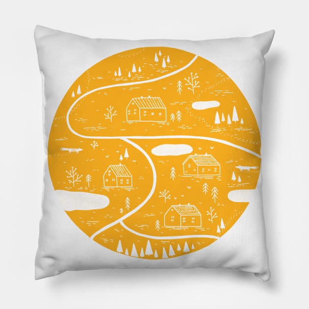 Yellow Circle trail Pillow by Tania Tania