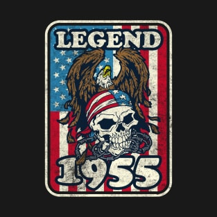 1955 Birthday Legend Bald Eagle Skull USA Flag T-Shirt