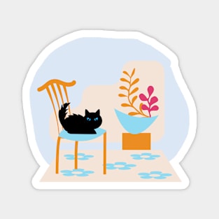 Cute Black Cat Chair Room 6 Magnet