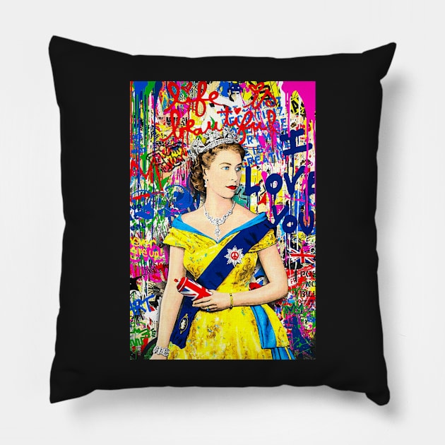 Queen Elizabeth II Art Graffiti Style Pillow by SharpWallArts