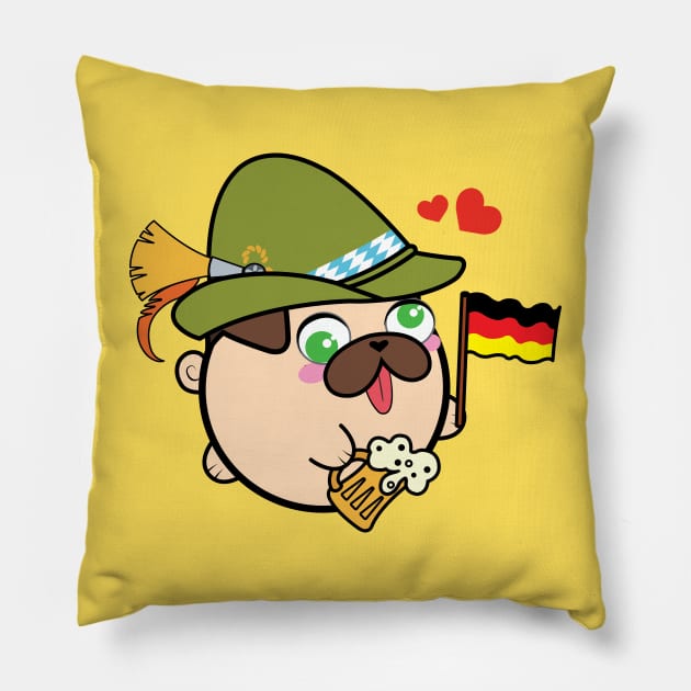 Doopy the Pug Puppy - Oktoberfest Pillow by Poopy_And_Doopy