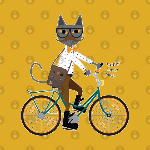 hipster cat on a bicycle by uncutcreations