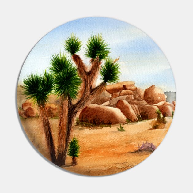 Joshua Tree National Park Watercolor Painting Pin by MMcBuck