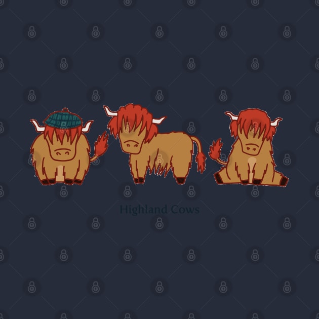 Cute Scottish Cows Drawing by MariOyama