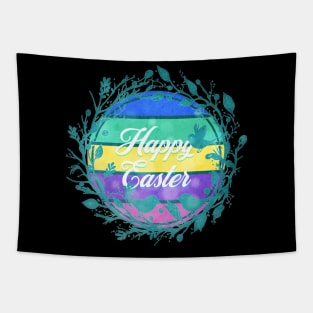 Happy Easter Retro Sunset Floral Frame Tapestry