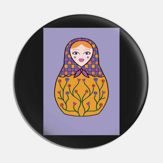 Checks & Flowers Russian Doll Pin by Slepowronski