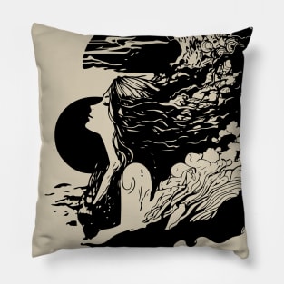 Ocean Waves And Girl With A Smiley Face Pillow