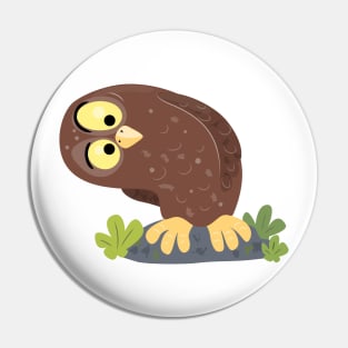 Cute curious funny brown owl cartoon illustration Pin