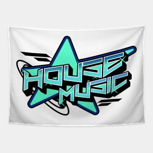 HOUSE MUSIC  - Y2K Star (black/blue) Tapestry