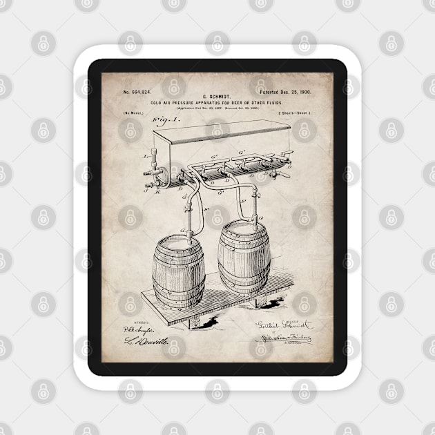 Beer Keg Patent - Home Brewer Craft Beer Art - Antique Magnet by patentpress