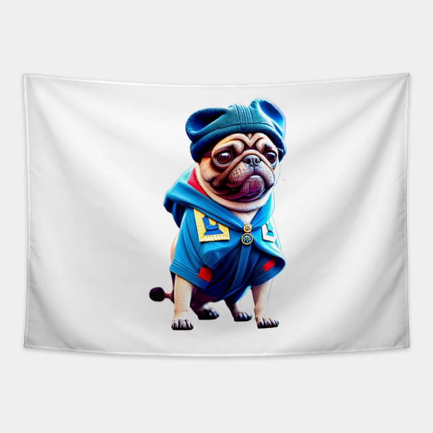 Cute Pug Wizard in Robe - Adorable Pug Dressed up as Wizard Costume Tapestry by fur-niche