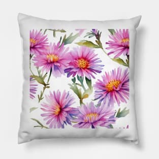 Watercolor Wildflower New England Aster Pattern 2 Pillow