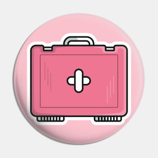 Medical First Aid Kit Sticker vector illustration. Health and medical diagnostics icon concept. Medical equipment, First aid storage, doctor's case sticker design logo with shadow. Pin