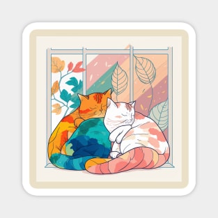 Cats in love by the window Magnet