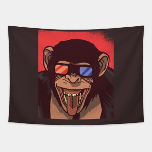 Retro Chimpanzee Wearing 3D Glasses // Vintage Monkey Illustration Tapestry