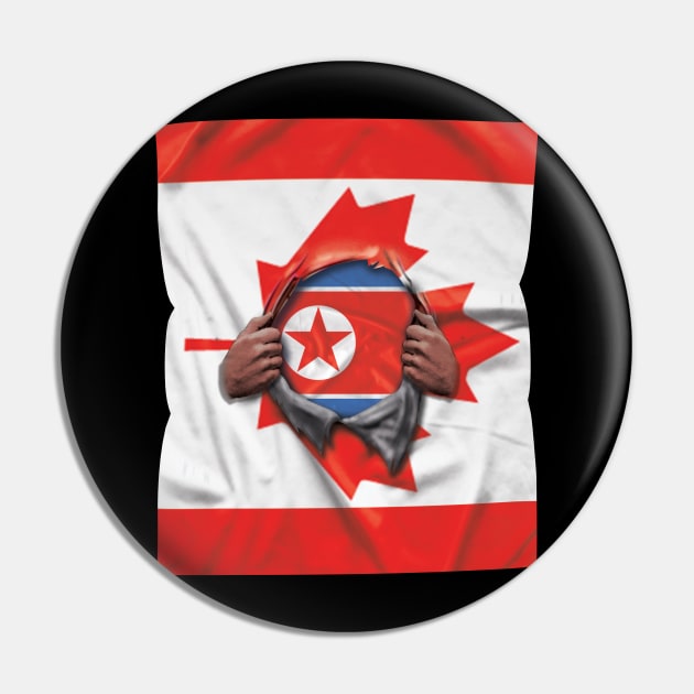 North Korea Flag Canadian Flag Ripped - Gift for North Korean From North Korea Pin by Country Flags