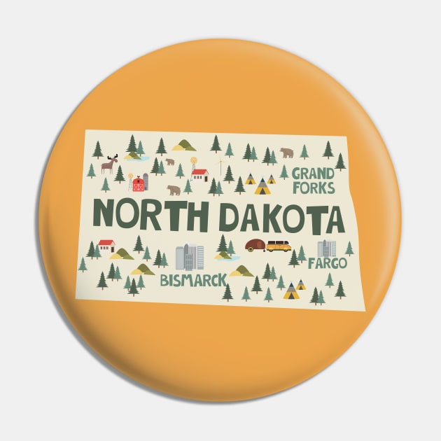 North Dakota Illustrated Map North Dakota Pin TeePublic