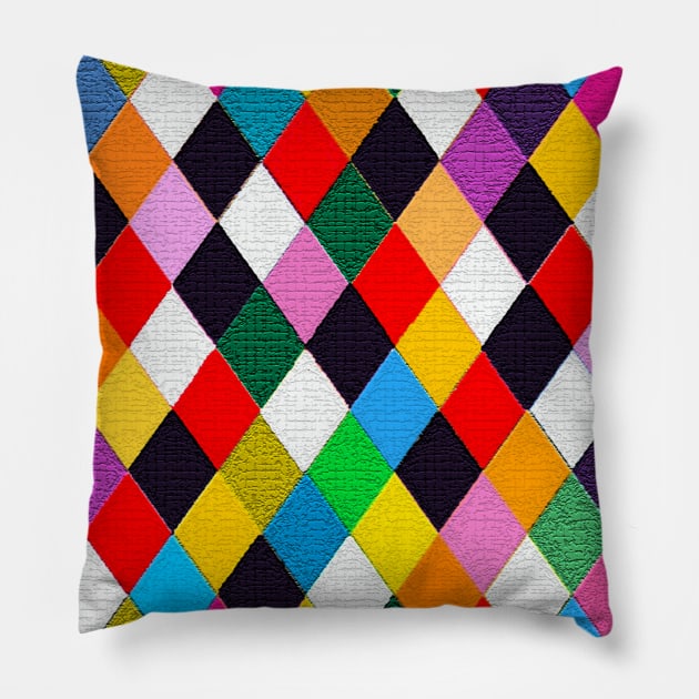 MARDI GRAS HARLEQUIN PATTERN Colorful Carnival Diamonds,Rhombuses Pillow by BulganLumini