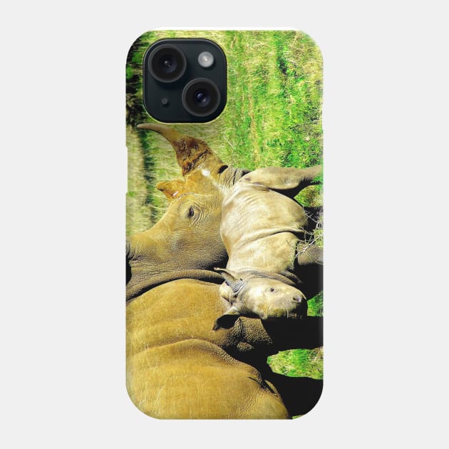 African Wildlife Photography Rhinoceros Mother and Calf Phone Case by PathblazerStudios