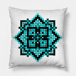 teal pixelated mandala Pillow