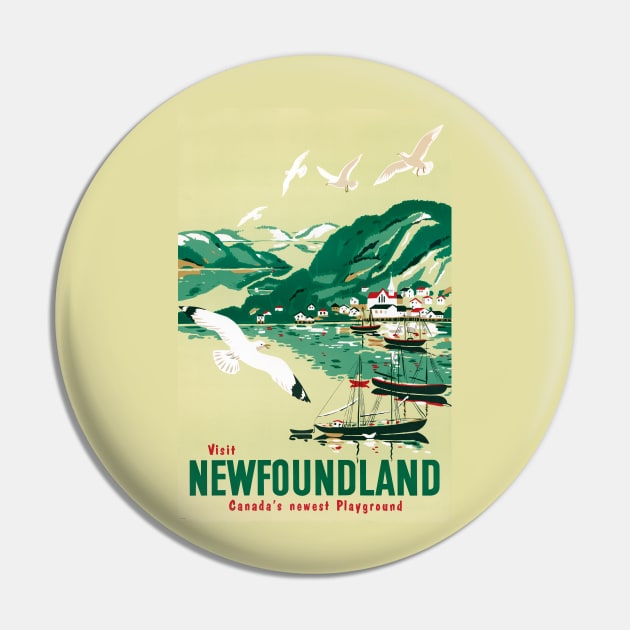 Vintage Travel Poster Canada Visit Newfoundland Pin by vintagetreasure