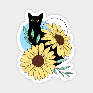 Black Cat With Sunflowers Magnet