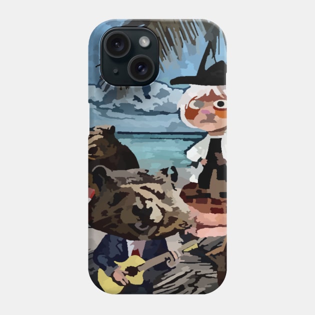 watercolor groundhog playing guitar on beach Phone Case by Catbrat
