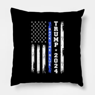 Pro Trump 2024 Back The Blue Thin Blue Line American Flag Pillow