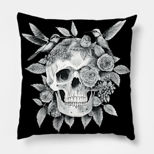 Skull with birds art Pillow