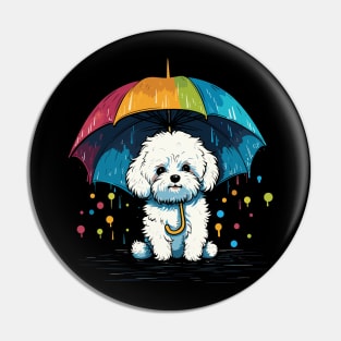 Bichon Frise Rainy Day With Umbrella Pin