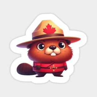 Cute Canadian Mountie Beaver Illustration Magnet