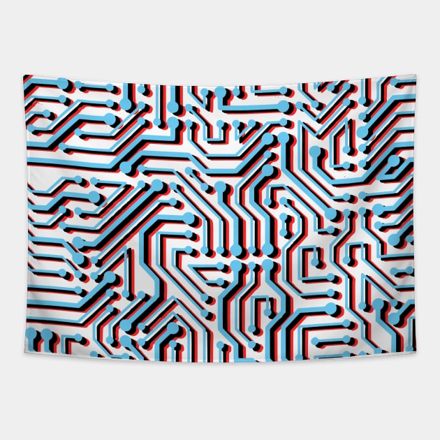 Motherboard pattern in blue and red Tapestry by kapotka