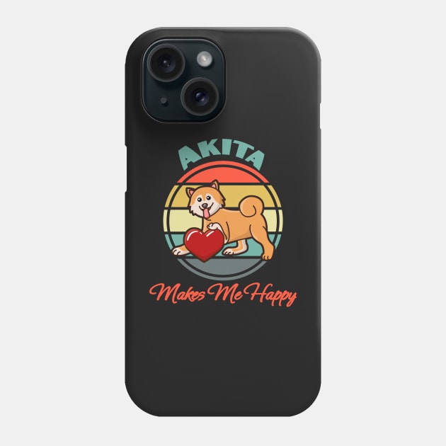 Akita Inu Makes Me Happy Dog puppy Lover Cute Sunser Retro Phone Case by Meteor77