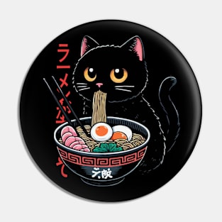 Black Cat Art With Ramen Pin