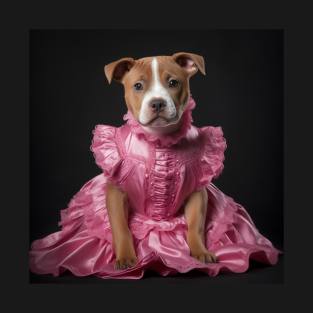 Staffy In Pink Dress T-Shirt