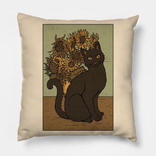 Cat and Sunflowers Pillow