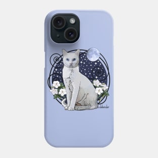 White Cat with Mirabilis in Moonlight Phone Case