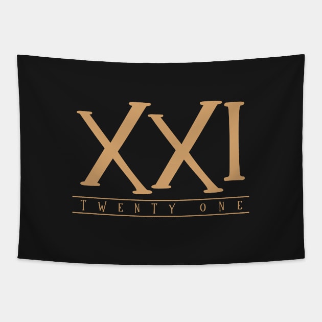 XXI (Twenty One) Gold Roman Numerals Tapestry by VicEllisArt