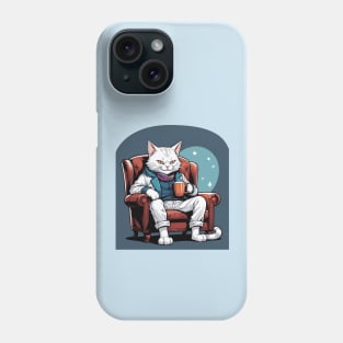 White Cat Lounging with Hot Chocolate Phone Case