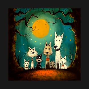 Happy Canine Family: Stylized Cartoon Portrait T-Shirt