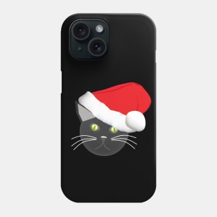 Christmas Kitty Cat Wearing a Santa Hat (Black Background) Phone Case