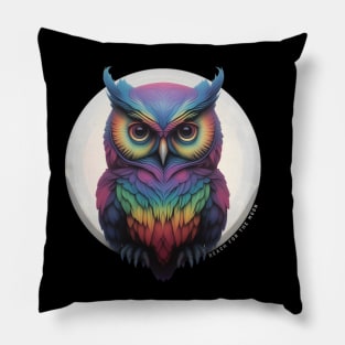 Awesome Rainbow Night Owl design Pillow