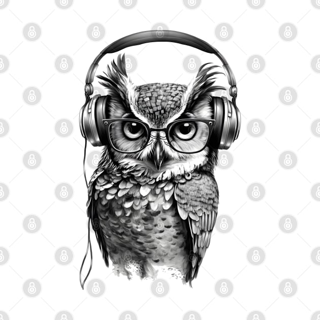 Owl Drawing Listening to Music by ArtisticCorner