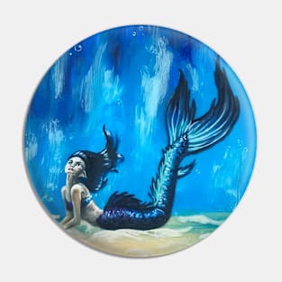 Deep Blue Mermaid Oil Painting Pin