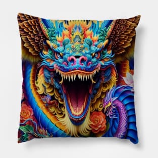 Trippy Psychedelic Orient Dragon Pillow