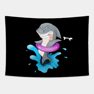 Funny Shark On Vacation Eating Tourist Tapestry