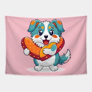 cute australian shepherd dog hug hotdog Tapestry