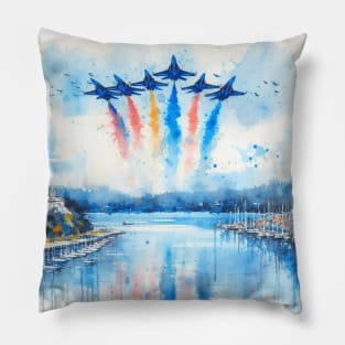 Artistic illustration of acrobatic jets flying over Pillow