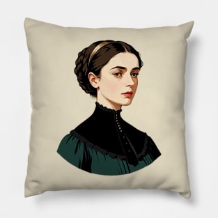 Sad Victorian Lady Wearing a Green and Black Blouse Pillow